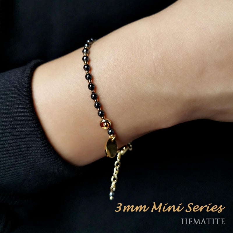 Morchic Hematite Gemstone Adjustable Bracelet for Women, 3mm Tiny Beads Energy Gem Charm Jewelry, Birthday Gift 7.1" - Image 4